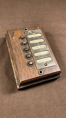 #ad Antique 5 Button Push Button Quarter Sawn Oak Switch Panel Plaque Bell $125.00
