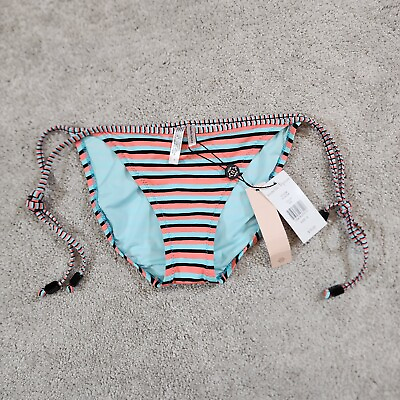 #ad Nanette Lepore Blue Striped Bikini Bottom Small Tassel String $19.99