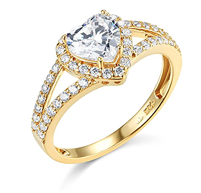 #ad 1.90 Ct Heart Shape Halo Solid 14K Yellow Gold Engagement Wedding Promise Ring $302.82