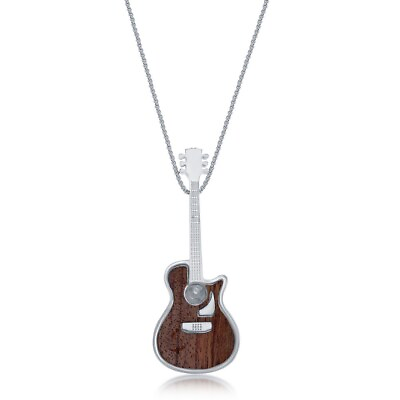 #ad Stainless Steel Wood Inlay Guitar Necklace $74.00