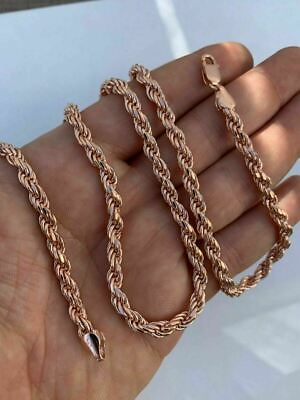 #ad 14k Rose Gold Plated Solid 925 Sterling Silver Men#x27;s Rope Chain Heavy 5mm ITALY $170.98
