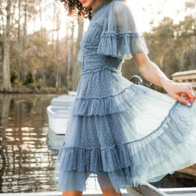 #ad Ivy City Co. Womens XL Blue Mesh Whimsical Tulle Dress New $74.24