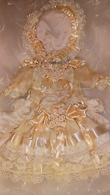 #ad STUNNING FRENCH STYLE PPEACHY PINK DOLL DRESS amp; HAT BRU JUMEAU STIENER ANTIQUE $99.00