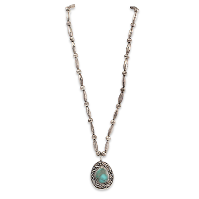 #ad NATIVE AMERICAN STERLING SMOKY BISBEE TURQUOISE BENCH BEAD PENDANT NECKLACE 24quot; $324.50