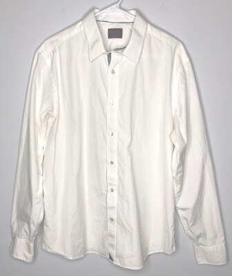 #ad Untuckit Casual Button Up Mens White Long Sleeve Shirt Size Large $17.99