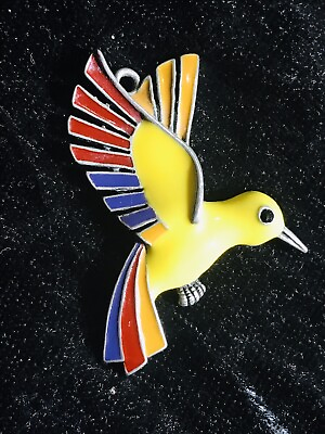#ad Enamelled Pendant of a Yellow Hammingbird with colourful wings amp; tail. 5cm VGC GBP 12.95