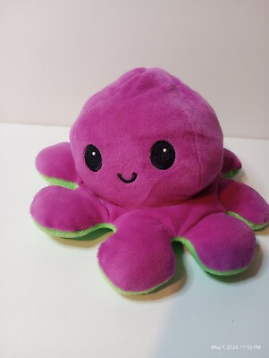 #ad Reversible Octopus Plush Green Sad Frown Purple Happy Smile $10.00