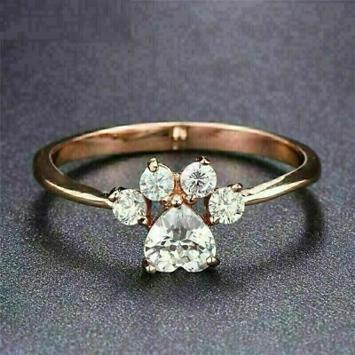 #ad 2Ct Heart Lab Created Diamond Dog Paw Engagement Ring 14K Rose Gold Plated $67.49
