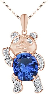 #ad Panda Pendant Necklace Blue Sapphire amp; Simulated Diamond Solid Sterling Silver $148.91