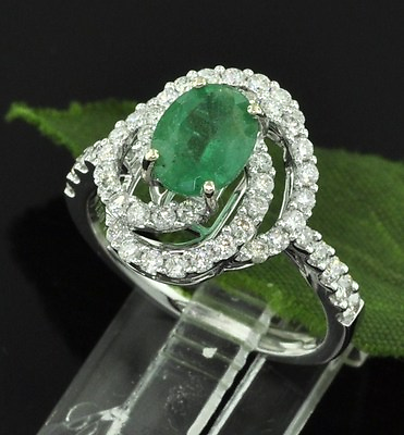 #ad 2.03 ct 18k White Gold ladies Natural Oval Colombian Emerald amp; Diamond Ring $985.00