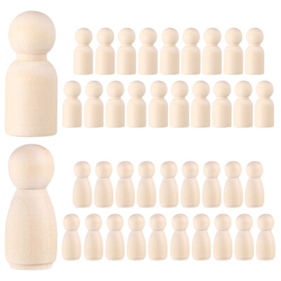#ad 40pcs Unpainted Wooden Peg Dolls DIY Craft Wood Peg People Figurines $11.88