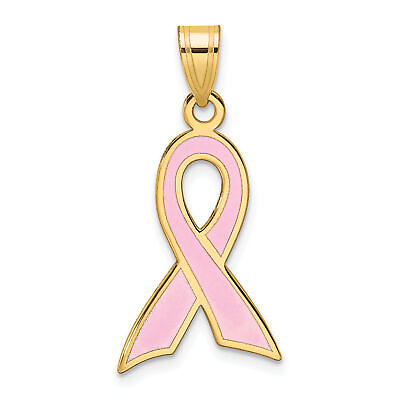 #ad 14k Large Enameled Pink Awareness Ribbon Pendant K1839 $301.95