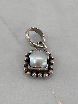 #ad Silpada Pearl Button Framed Beaded Square Sterling Silver Pendant Charm S1211 $29.99