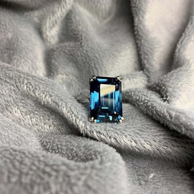 #ad 925 Sterling Silver Anniversary Solitaire Ring 3Ct Lab Created London Blue Topaz $114.41