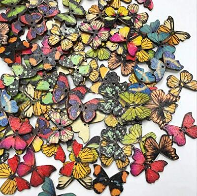 #ad 50 Pcs Butterfly Shape DIY Wooden Buttons with 2 Holes for Sewing Scrapbooks $13.99