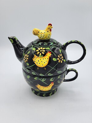 Chicken Rooster Tea For One Set Teapot Ceramic Farm House Decor $22.99