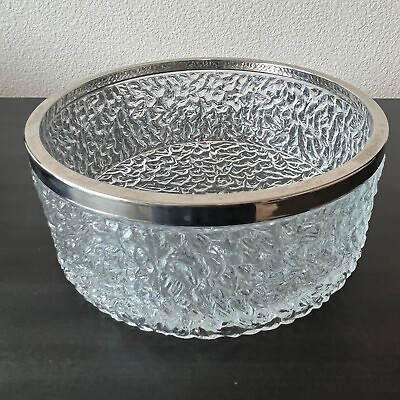#ad Davidson Brama Luna Crystal Bowl with Silver Rim Made in England 1970s $29.99