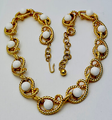 #ad Vintage Gold Tone White Lucite Rope Link Necklace 16”2” Ext $39.99
