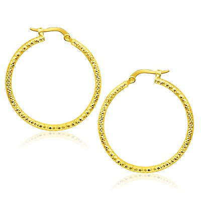 #ad 14k Yellow Gold Tube Textured Round Hoop Earrings $334.00