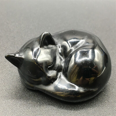 2quot; Natural Obsidian Crystal Gift Hand Carved Cat Quartz Skull Reiki Healing 1pc $14.39