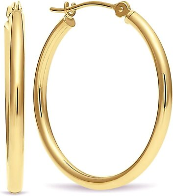 #ad 14K Solid Yellow Gold High Polished Round Creole Hoop Earrings 16MM 40MM Sizes $79.99
