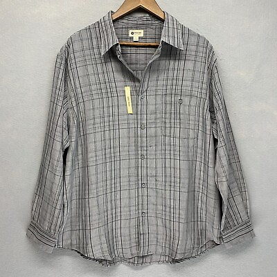 #ad Haggar Mens Easy Care Window Pane Plaid Long Sleeve Button Up Shirt L Gray $4.50