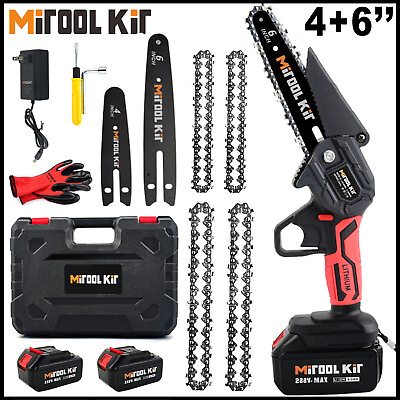 #ad 4 6inch Mini Handheld Chainsaw Cordless Electric Chain Saw Tool Set With Battery $38.88