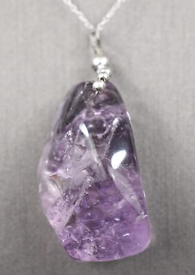 #ad 18quot; Sterling Necklace w Faceted Light Amethyst Pendant amp; 3mm Bead Bail 1.4g $50.00