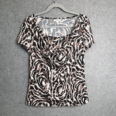 #ad Millers Womens Blouse Tops Size 12 Black Brown Animal Print Short Sleeve AU $11.66