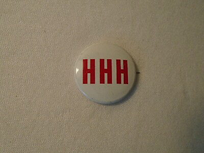 #ad VINTAGE 1968 President Hubert Humphrey HHH Campaign Button Pin Red amp; White NICE $6.95