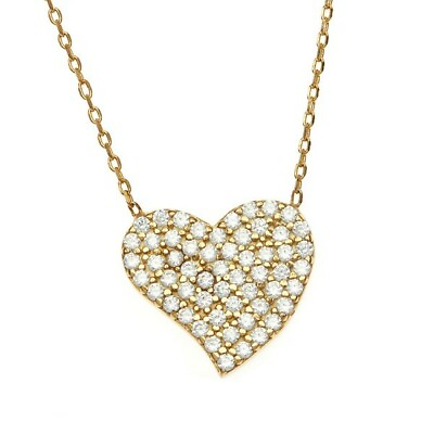 #ad Sterling Silver Gold Plated CZ Heart Necklace $28.16