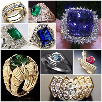 Women 925 Silver FilledGold Ring Cubic Zircon Jewelry Fashion Gift Sz 6 10 C $1.79