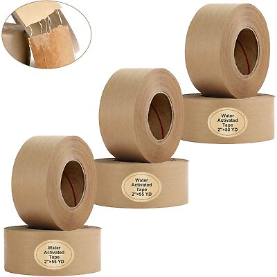 #ad Water Activated Tape Brown Reinforced Kraft Paper Carton Sealing Gummed Tape $32.99