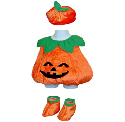 #ad Infant Pumpkin Costume 4 Piece Outfit Plush Pullover Hat Shoe Covers 18 24 Month $27.99