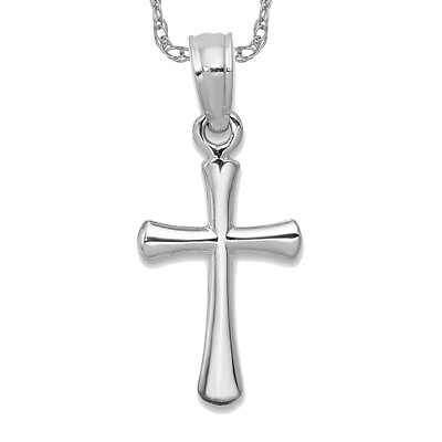 #ad 14K White Gold Latin Mexican Holy Cross Round Tips Necklace Religious Pendant... $172.00