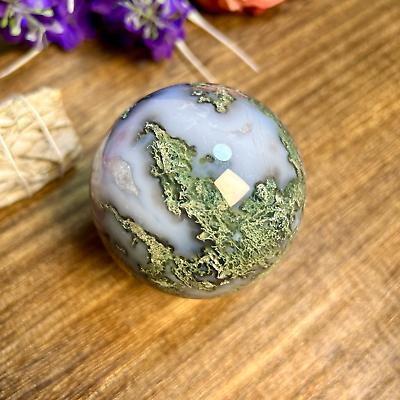 #ad 430g 68MM Natural Druzy Moss Agate Sphere Ball Crystal Healing Display 14th $35.00
