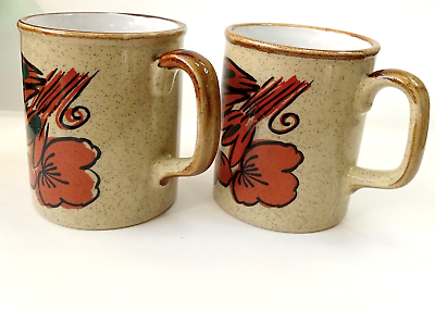 #ad 2 Vintage Mugs Speckled Stoneware Cups 1970s Brown Orange Otagiri $12.80