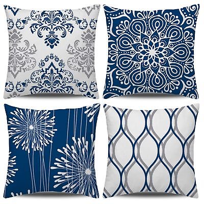 #ad Decorative Throw Pillow Covers 18x18 Set of 4 Blue Modern Simple Square Pill... $29.22