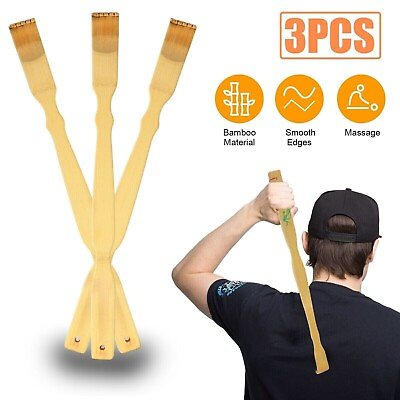 #ad 3 PCS Natural Bamboo Back Scratcher Long Reach Pick Itch Relief Tool New $6.99