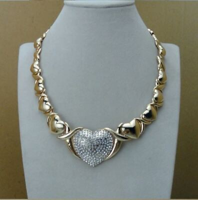Hugs and Kisses XO X Large Heart with Lab Diamonds Real 14k Gold Necklace Set #3 $29.99