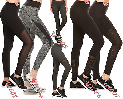#ad Women#x27;s Yoga Pants Workout Gym Fitness Push Up Sports Mesh Leggings $13.49