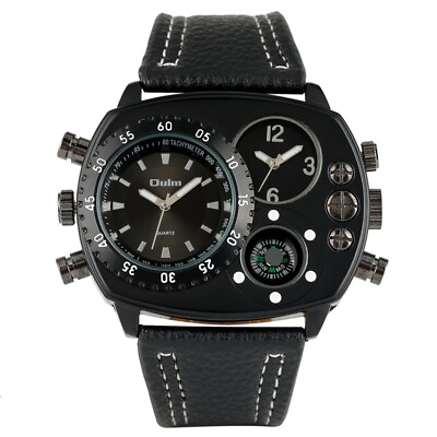#ad Oulm Mens Steampunk Quartz Wrist Watch Muliti Time Compass Dial Leather Strap $23.54
