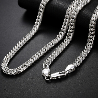#ad Men New Chains Necklace 20quot; 24quot; 925Sterling Silver Thick 6mm Flat Sideway Gentle $10.72