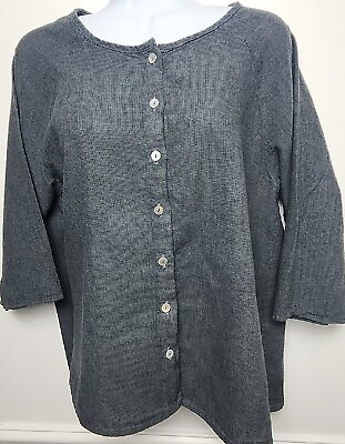 #ad Cut Loose Womens Gray Linen Cotton Button Up Blouse Top XS S Oversized USA $14.00