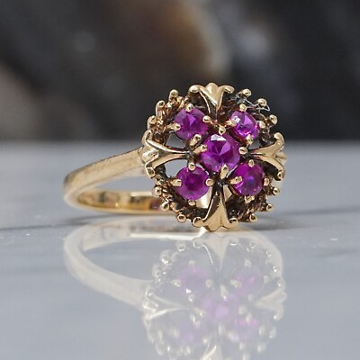 #ad Antique Ruby Cluster Cocktail Ring 10K Yellow Gold Stunning Fine Estate $315.19