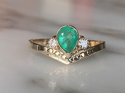 #ad Size 8 Genuine Colombian emerald 0.5 carats and diamonds VS1 ring gold 18k $980.00