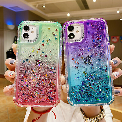 #ad Bling Shockproof Case For iPhone 15 14 13 Pro Max 12 11 Liquid Glitter Cover $10.30