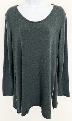 #ad CUT LOOSE Womens A Line Tunic Top Long Sleeve Lagenlook Cotton Gray Green S $12.50