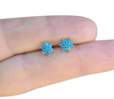 #ad #ad GIFT FOR GF 1.20Ct Simulated Turquoise Flower Earrings 925 Silver Gold Plated $80.99