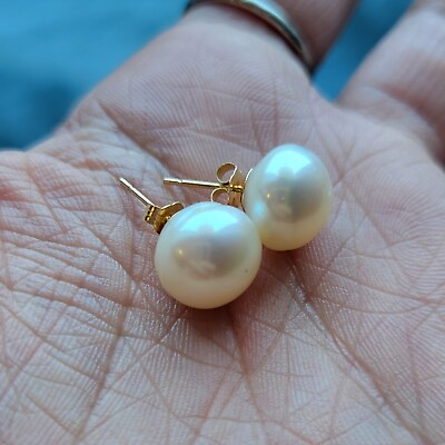 #ad Vintage 14K Yellow Gold Stud Earrings Pearls Marked CU Pierced $44.99